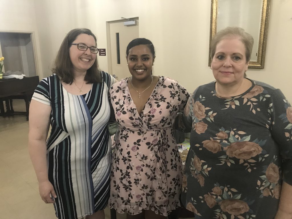 This year's College Shower recipient from Mountain Mission School was Rebecca Getu. Rebecca will be attending Wake Forest University in the fall. She is pictured (center) with MMS teacher Rachel Hood (left) and Grundy Woman's Club Education Chairman Kim Long (right).