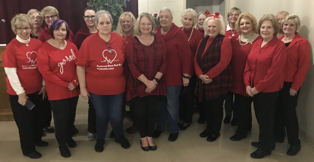 GFWC Grundy Woman's Club members wearing red for Heart Health Month